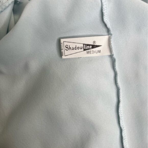 Vintage 80s Shadowline Pajama Top Light Blue Lace Trim Button Up Women Medium - Picture 8 of 13